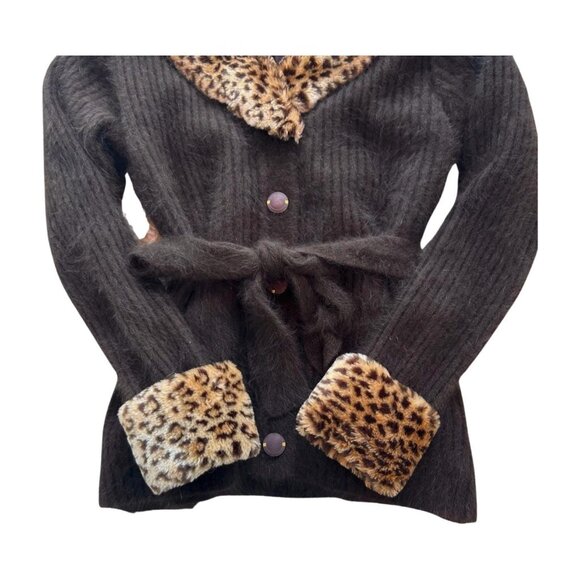 Vintage 80s Angora Leopard Print Sweater Jacket - Picture 3 of 4